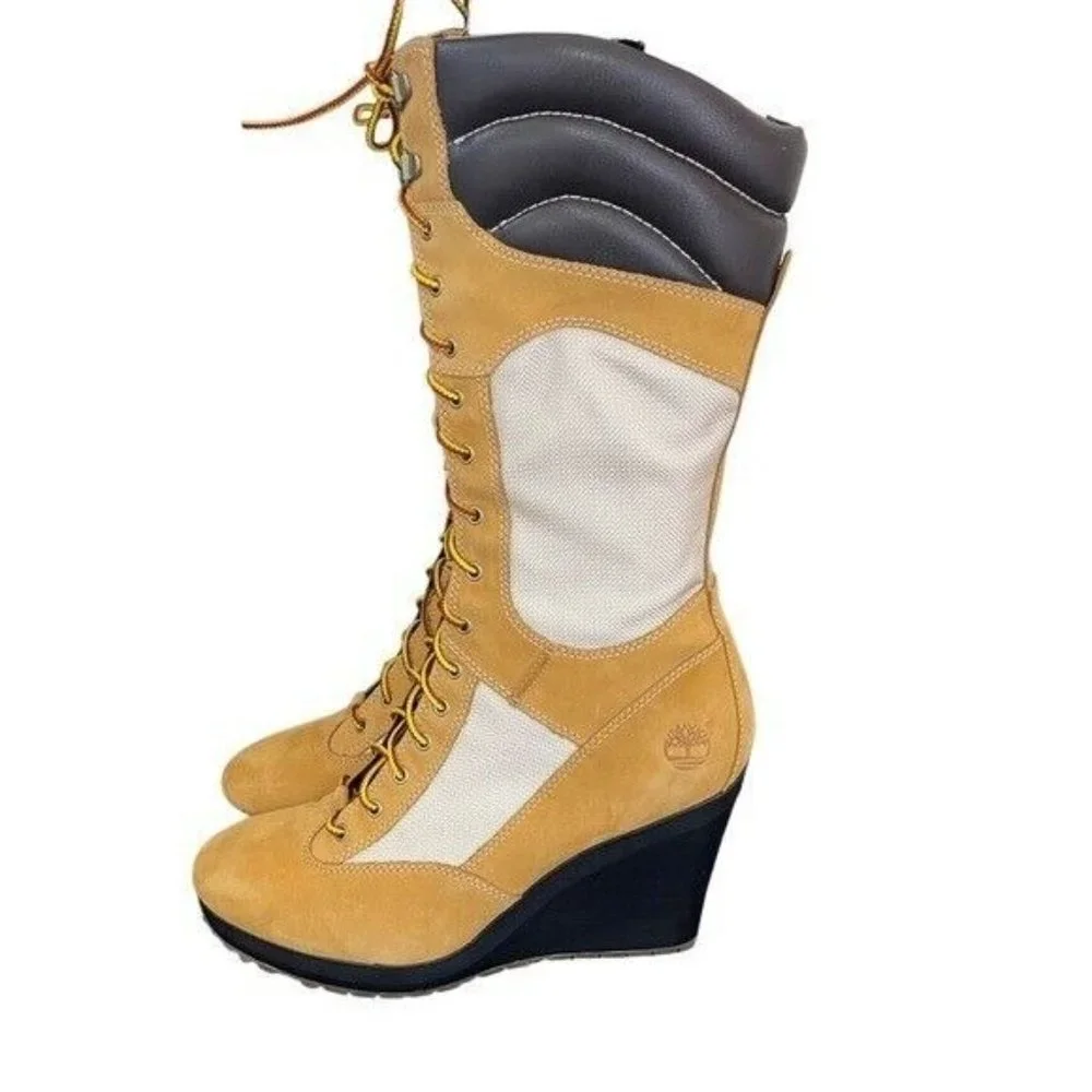 Timberland Spring Point Lace Up 14” Wedge Boots Wheat/BLE 23617 US Women’s 9.5 M - Picture 2 of 9